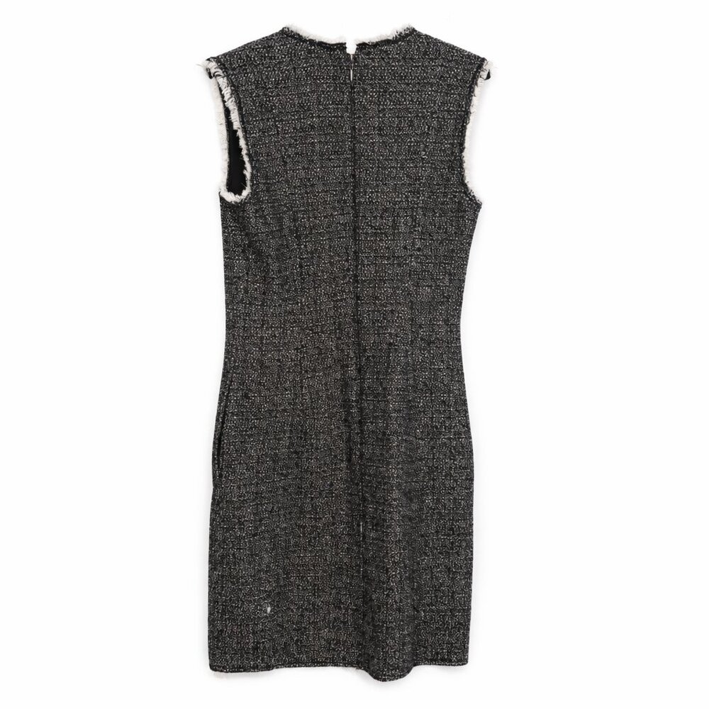 Rebecca Taylor Tweed Sheath Dress Size 2 – Black & White Fringe Trim Sleeveless - Picture 4 of 4
